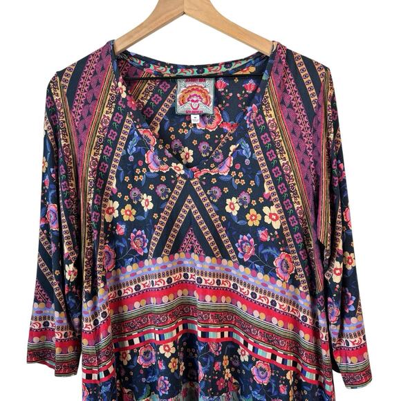 Johnny Was Womens Top Medium Cruz V Neck Swing Tunic Mixed Print Bamboo - Picture 6 of 11